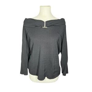 Vintage Coldwater Creek Boatneck Crystal Brooch Blouse XL